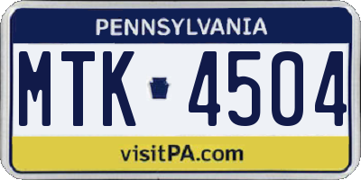 PA license plate MTK4504