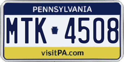 PA license plate MTK4508