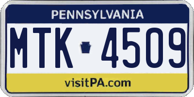 PA license plate MTK4509