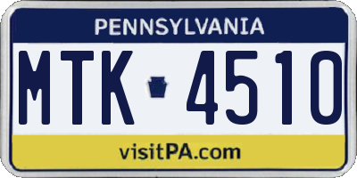 PA license plate MTK4510