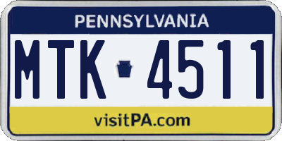 PA license plate MTK4511