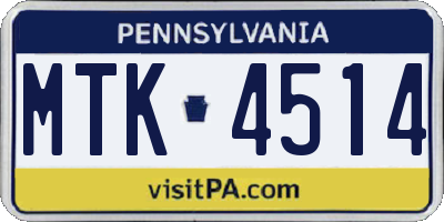PA license plate MTK4514
