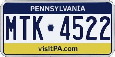 PA license plate MTK4522