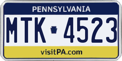 PA license plate MTK4523