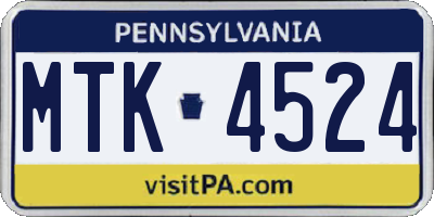 PA license plate MTK4524