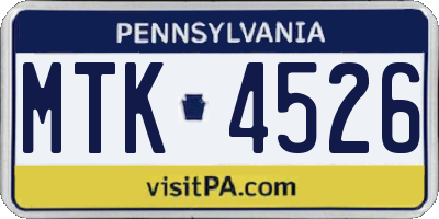 PA license plate MTK4526