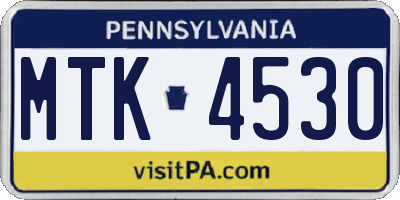 PA license plate MTK4530