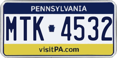 PA license plate MTK4532