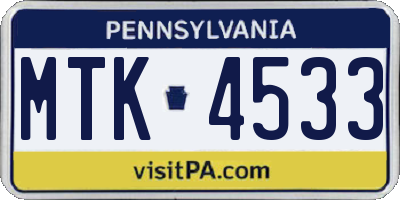 PA license plate MTK4533