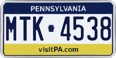 PA license plate MTK4538