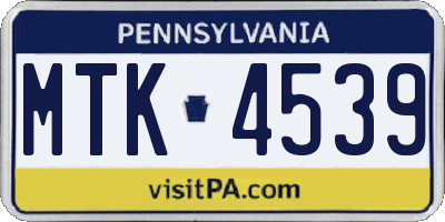 PA license plate MTK4539