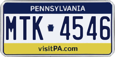 PA license plate MTK4546