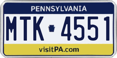 PA license plate MTK4551