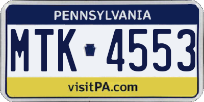 PA license plate MTK4553