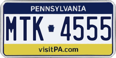 PA license plate MTK4555