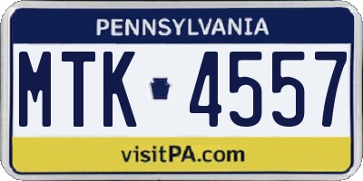 PA license plate MTK4557
