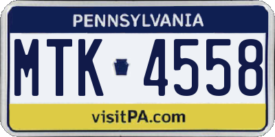 PA license plate MTK4558