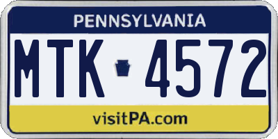 PA license plate MTK4572
