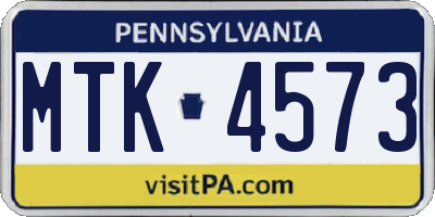 PA license plate MTK4573