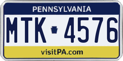 PA license plate MTK4576