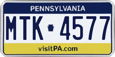 PA license plate MTK4577
