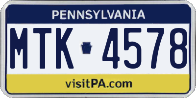 PA license plate MTK4578
