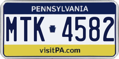 PA license plate MTK4582