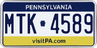 PA license plate MTK4589