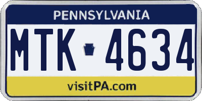 PA license plate MTK4634