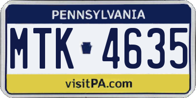 PA license plate MTK4635