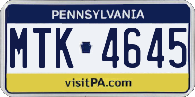 PA license plate MTK4645