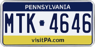 PA license plate MTK4646