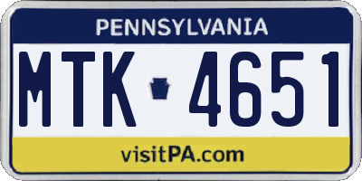 PA license plate MTK4651