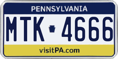 PA license plate MTK4666