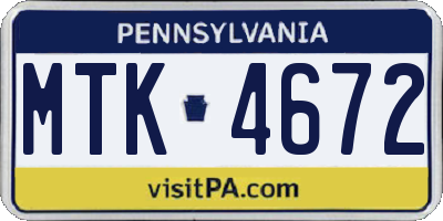 PA license plate MTK4672