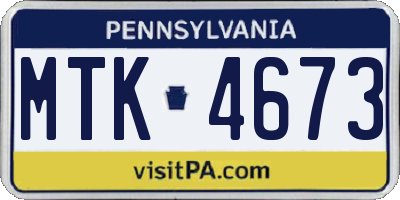 PA license plate MTK4673