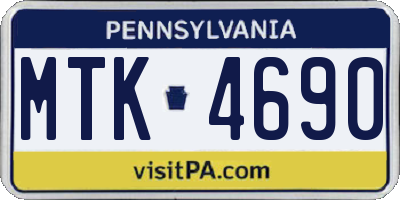 PA license plate MTK4690