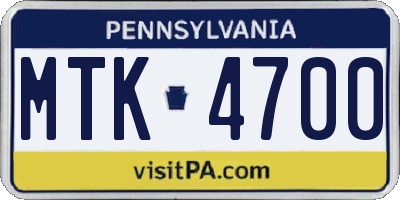 PA license plate MTK4700
