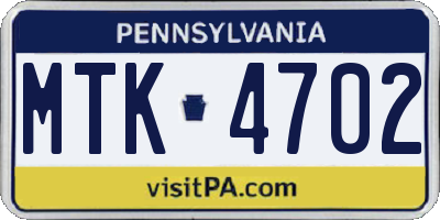 PA license plate MTK4702