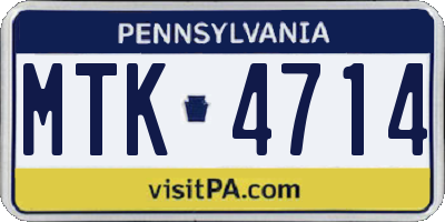 PA license plate MTK4714