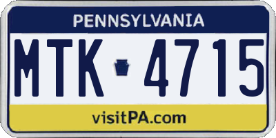 PA license plate MTK4715