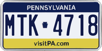 PA license plate MTK4718