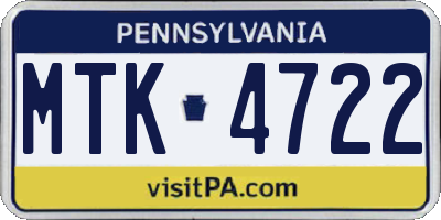PA license plate MTK4722