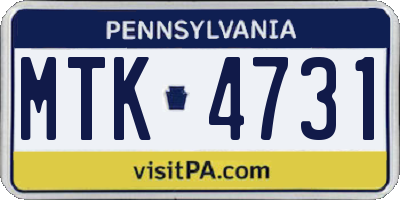PA license plate MTK4731