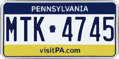 PA license plate MTK4745