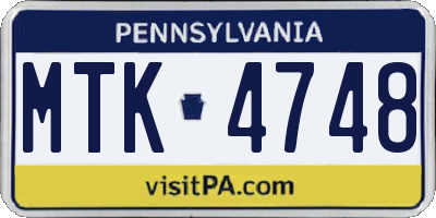 PA license plate MTK4748