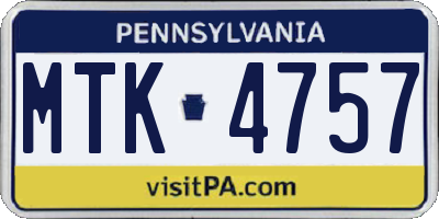 PA license plate MTK4757