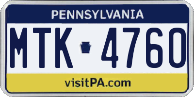 PA license plate MTK4760