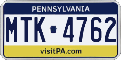 PA license plate MTK4762