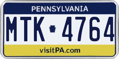 PA license plate MTK4764